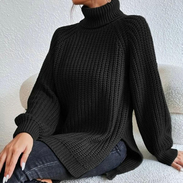 Winter Oversized Knit Women's Turtleneck Sweater with Wide Sleeves