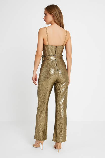 Janine | Glamoureuze Pailletten Jumpsuit met Flared Pijpen