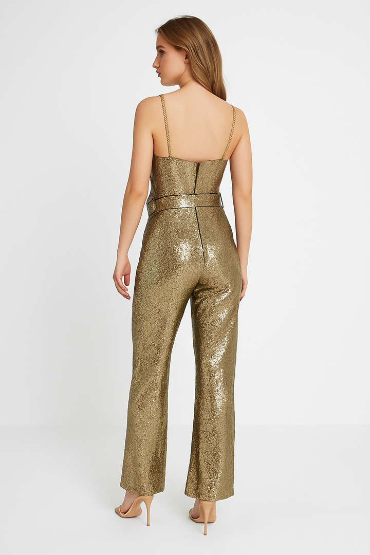 Janine | Glamoureuze Pailletten Jumpsuit met Flared Pijpen