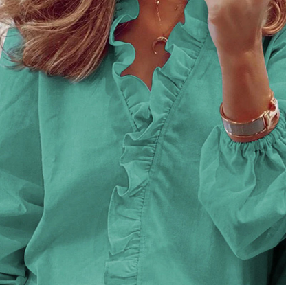 Stijlvolle Luchtige Dames Blouse met Lange Mouwen en Ruches