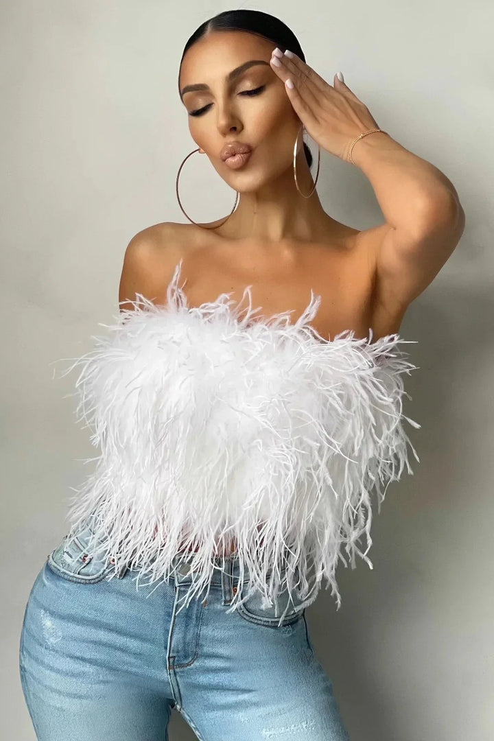 Genevieve | Crop top à plumes