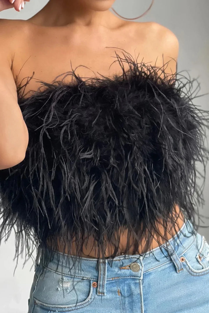 Genevieve | Crop top à plumes