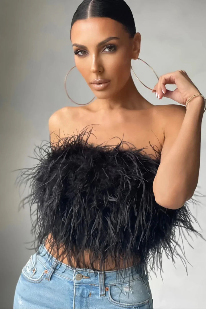 Genevieve | Crop top à plumes