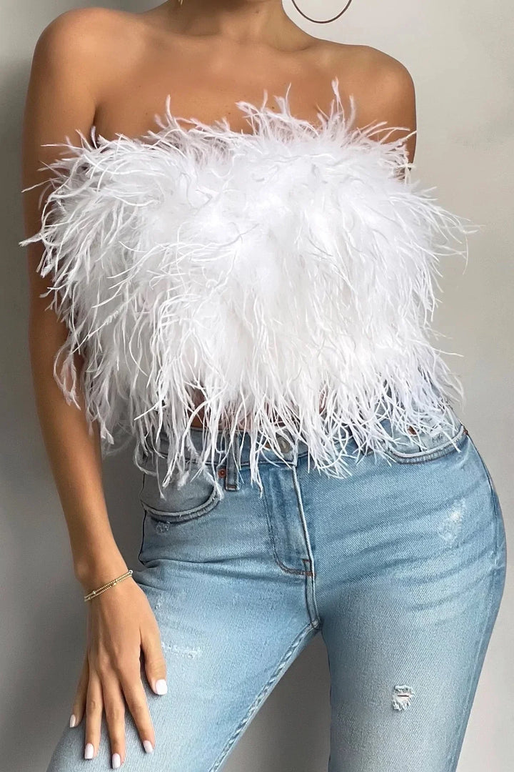 Genevieve | Crop top à plumes