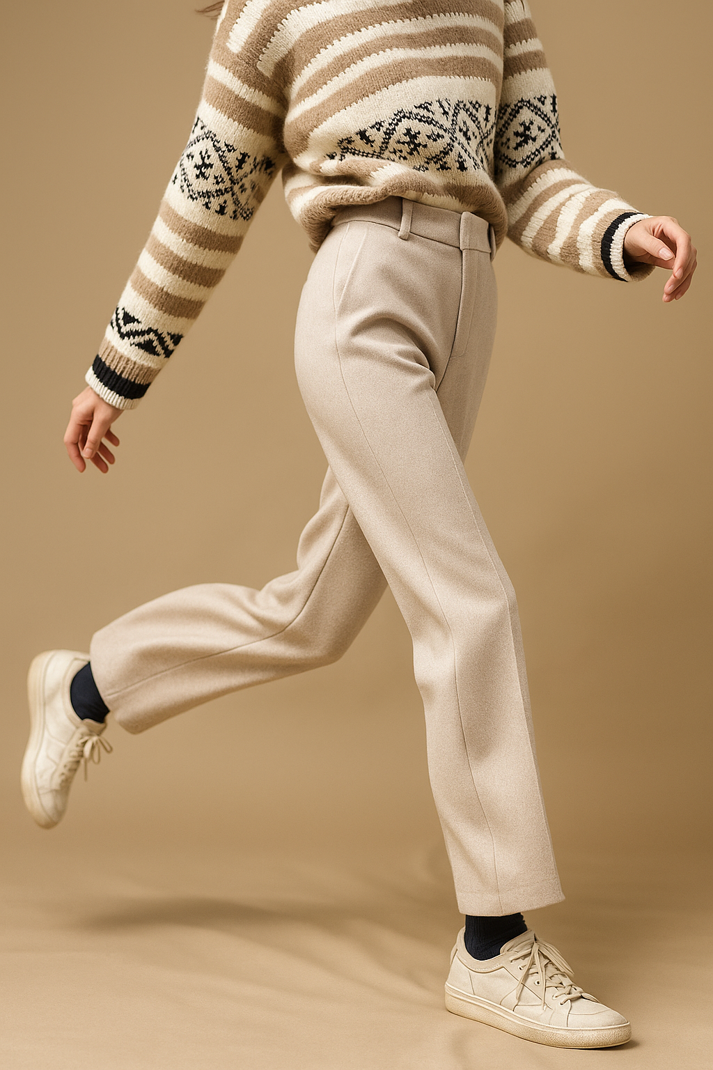 Elegant Wool-Blend Women's Pants with Straight Legs and High Waist