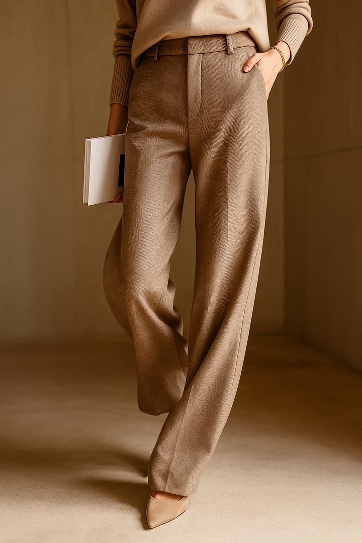 Elegant Wool-Blend Women's Pants with Straight Legs and High Waist