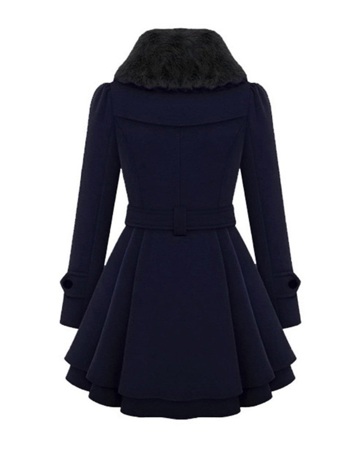Dames Chique Winterse Wollen Winterjas met Bontkraag en Ceintuur