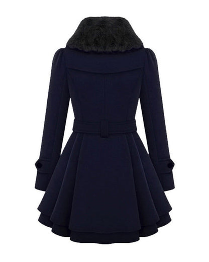 Dames Chique Winterse Wollen Winterjas met Bontkraag en Ceintuur