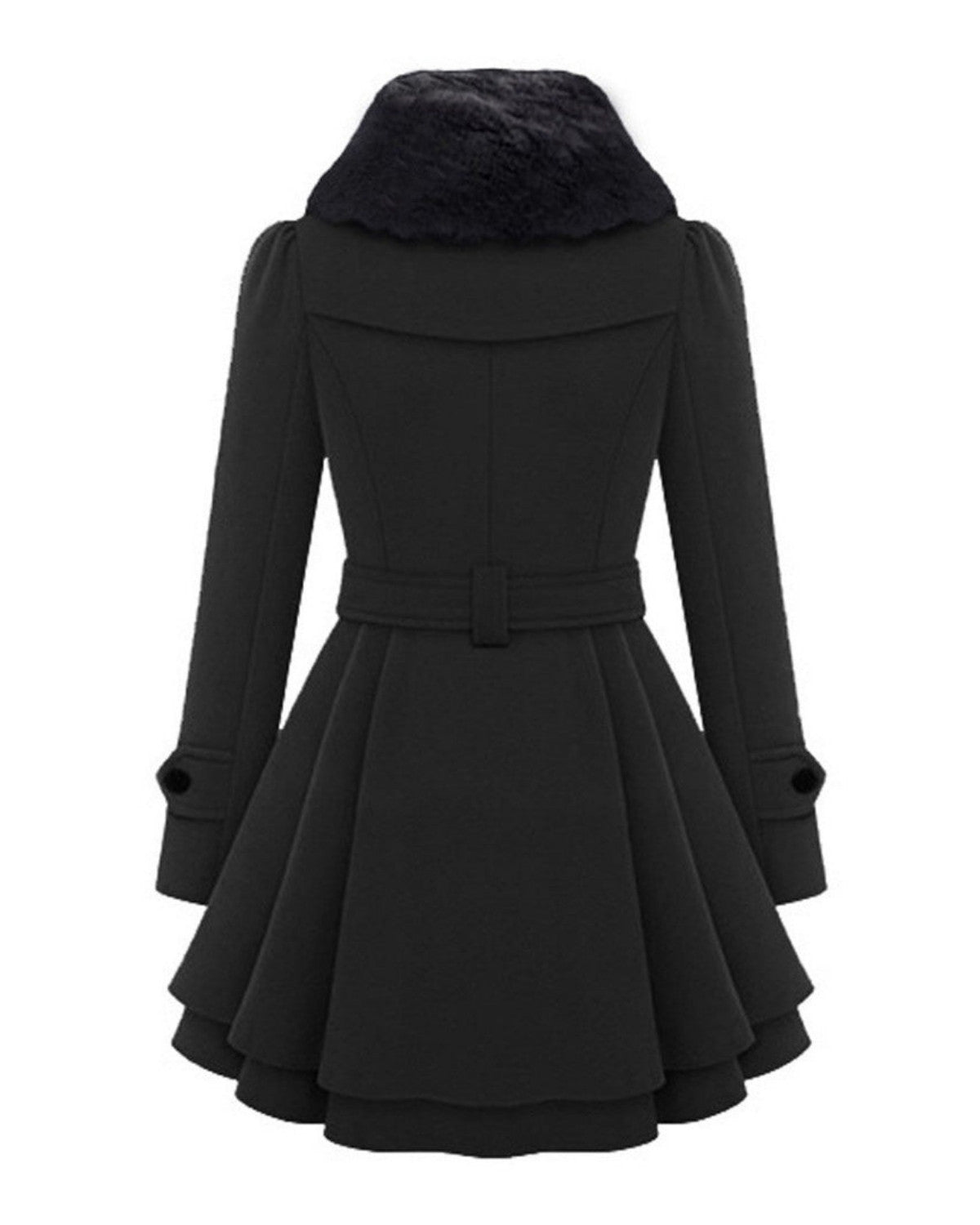 Dames Chique Winterse Wollen Winterjas met Bontkraag en Ceintuur