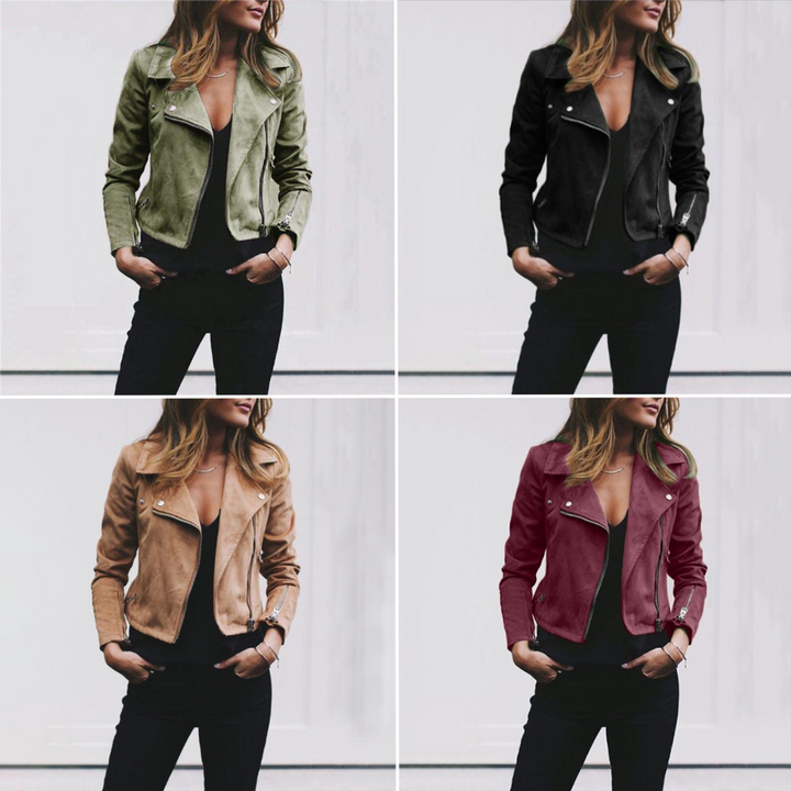 Veste biker femme tendance en cuir avec fermeture éclair