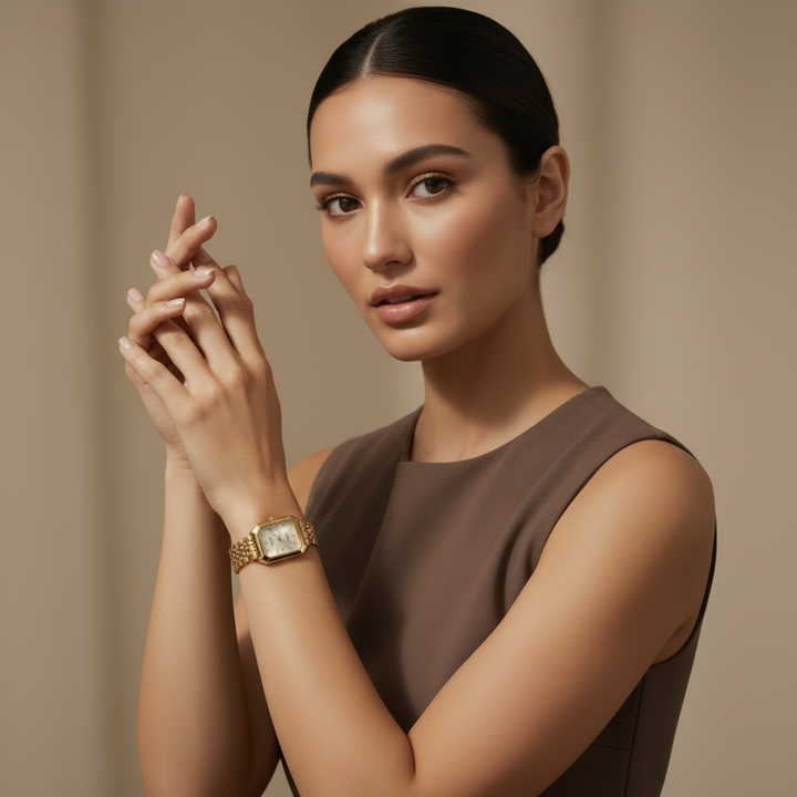 Leren dameshorloge in roségoud Valeria, stijlvol horloge met elegante wijzerplaat en luxe uitstraling