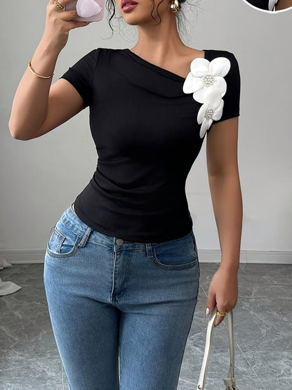 Briyana | Elegante Top met 3D Bloemaccent