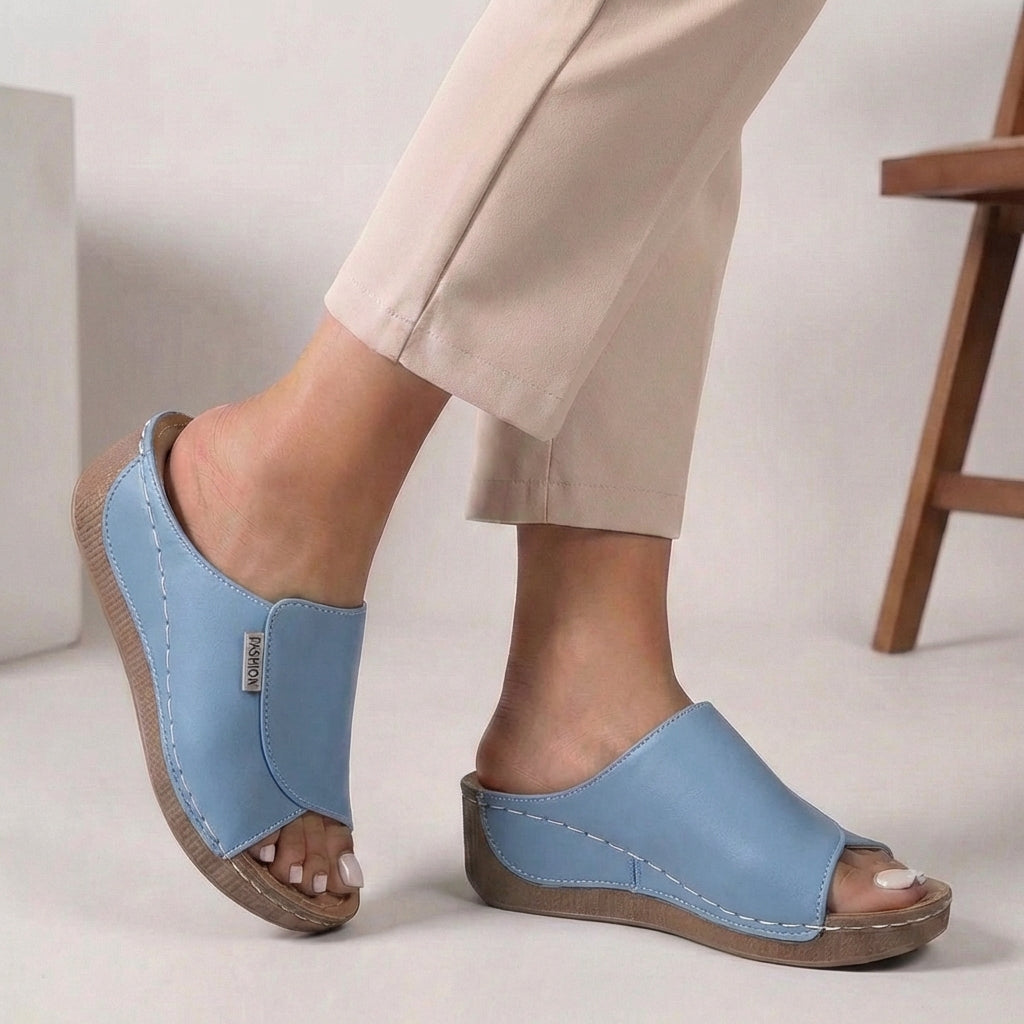 Orthopedic Slip-On Women's Leather Sandals With Open Toe