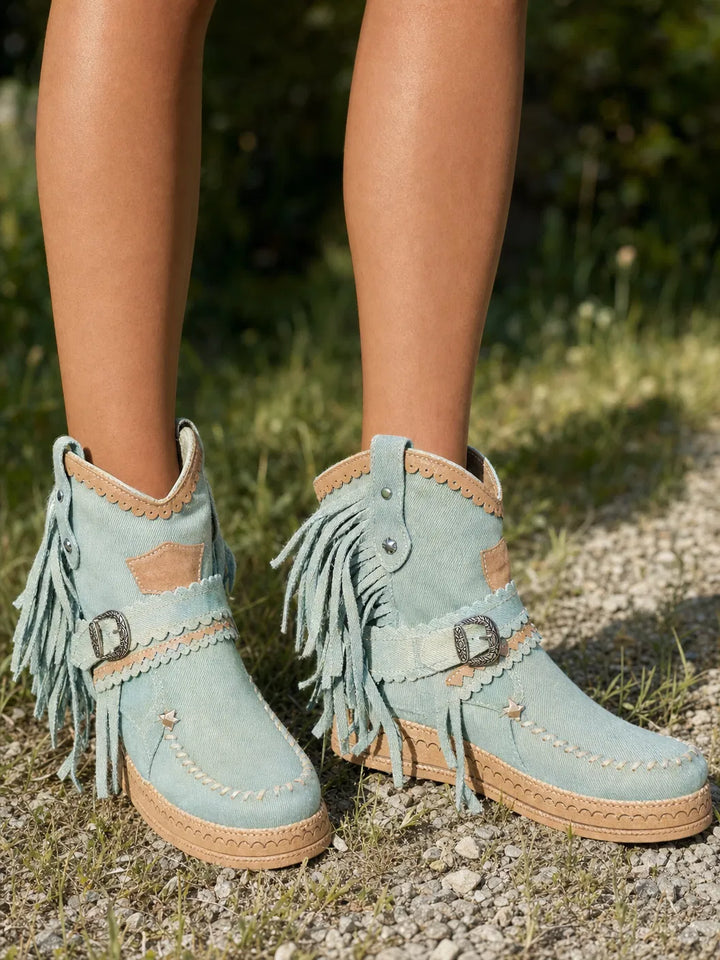 Liliana | Boho Cowboy Ankle Boots with Playful Fringes