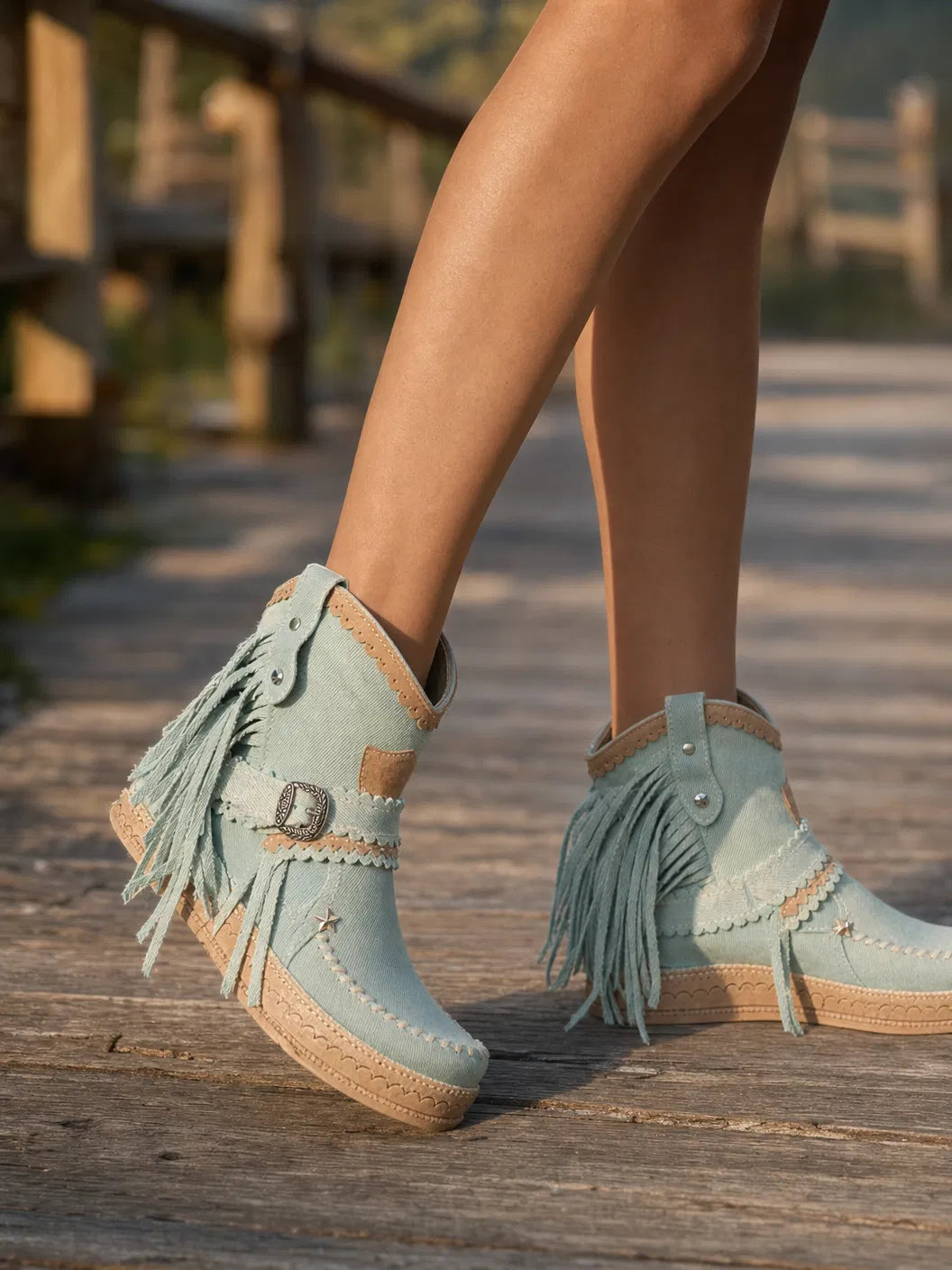 Liliana | Boho Cowboy Ankle Boots with Playful Fringes