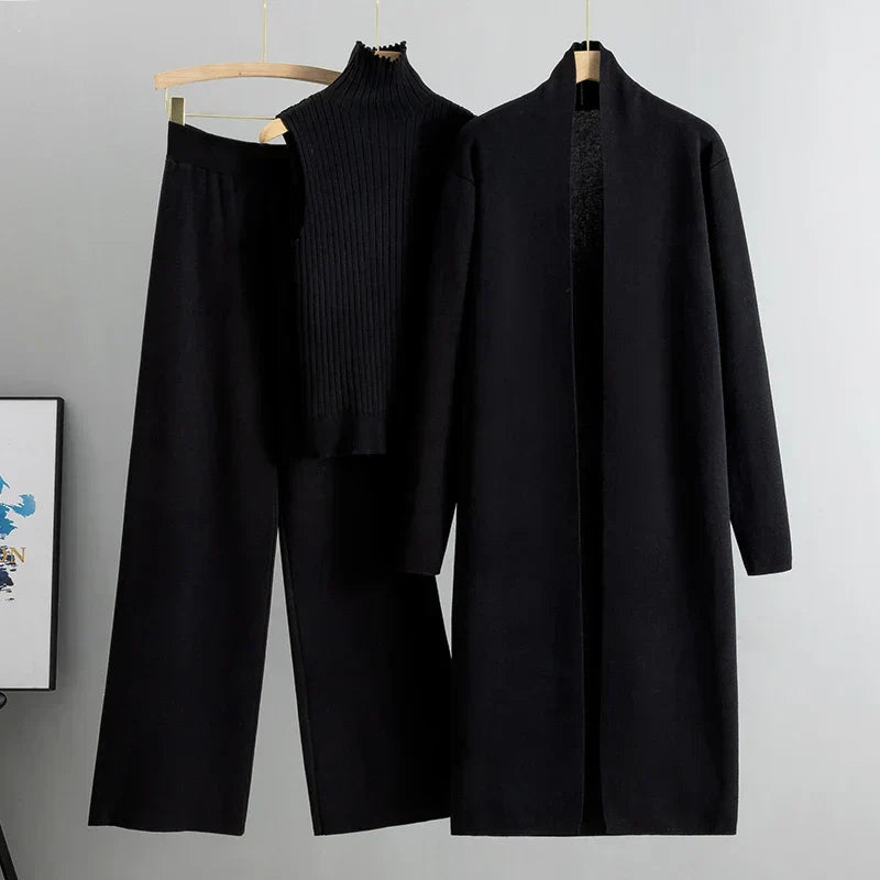 Soft and Comfortable Women's Set with Chic Long Coat