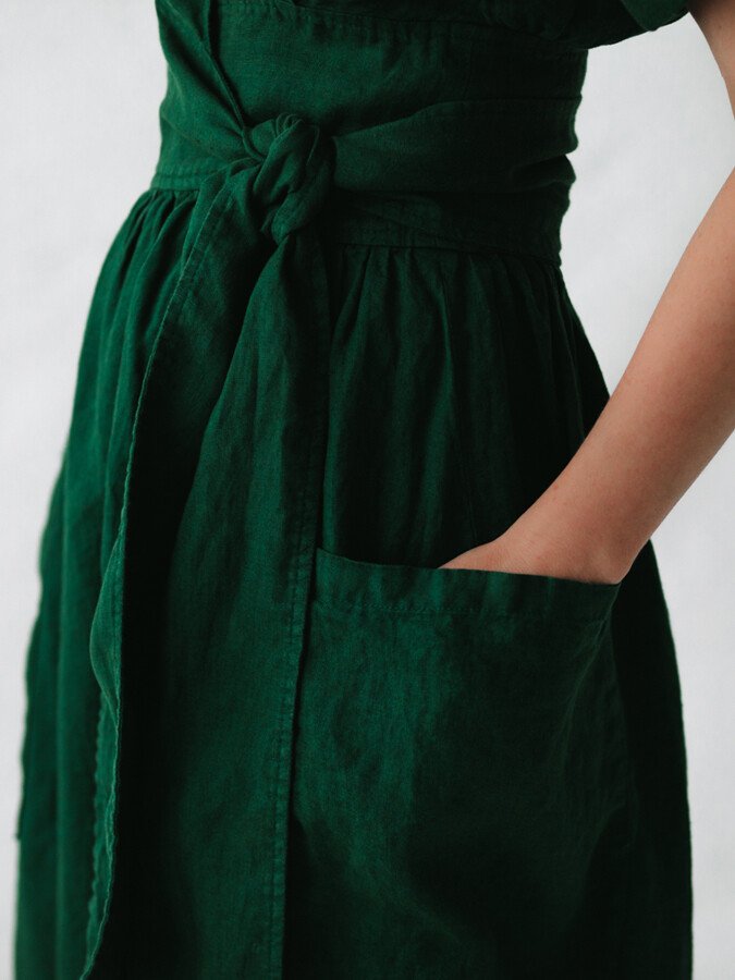 Lynne | Linnen Wikkeljurk met Tailleceintuur en Zakken