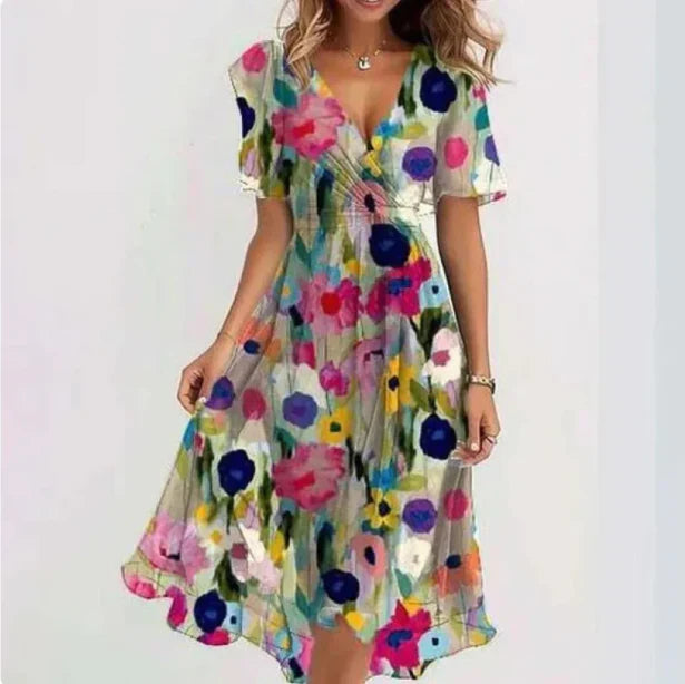 Theresia | Elegante Bloemenjurk met Zwierige Pasvorm