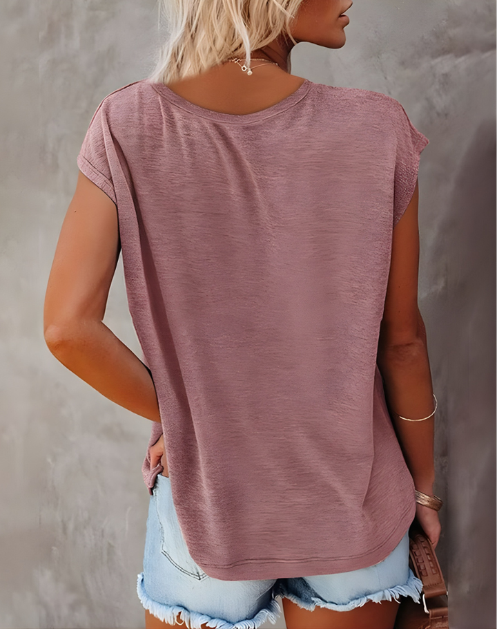 Light V-Neck Top with Cap Sleeves for Women