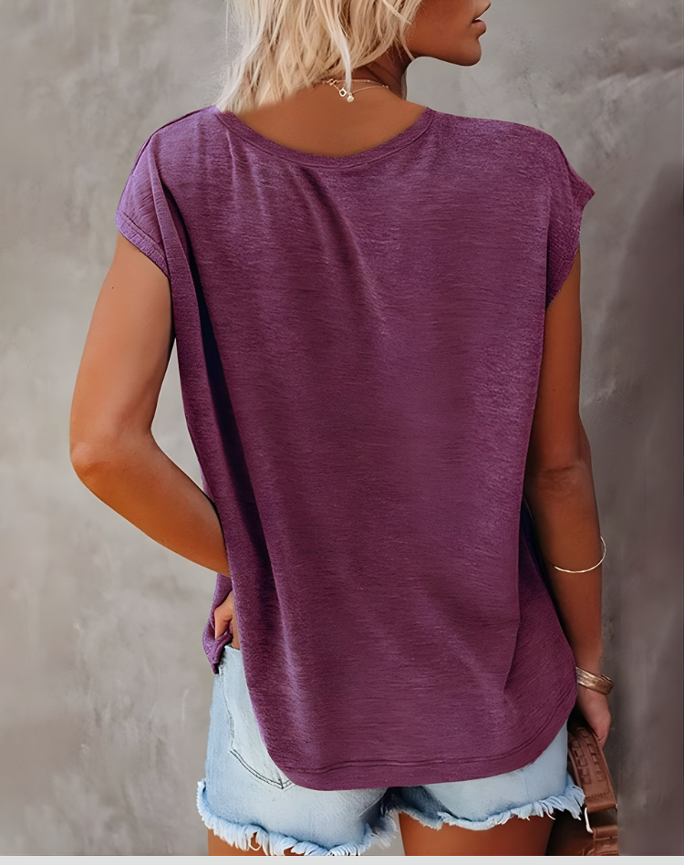 Light V-Neck Top with Cap Sleeves for Women