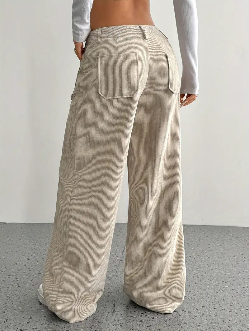 Comfortabele Dames Corduroy Broek met Hoge Taille en Wijde Pijpen