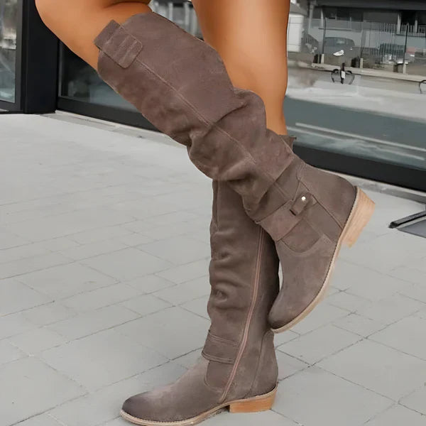 Berta | Suede Look Knee Boots with Low Heel - Winter