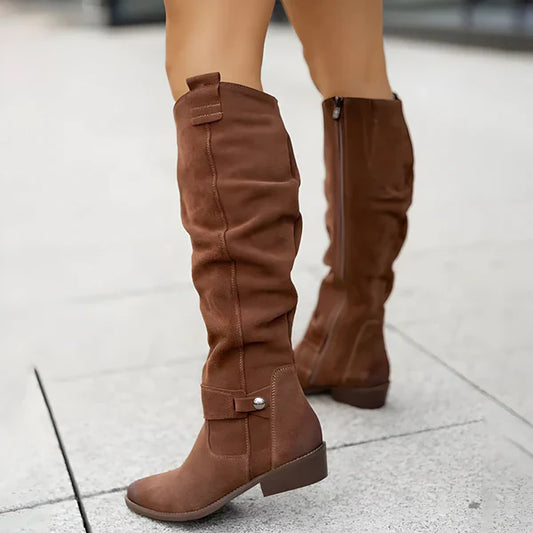 Berta | Suède Look Knielaarzen met Lage Hak - Winter
