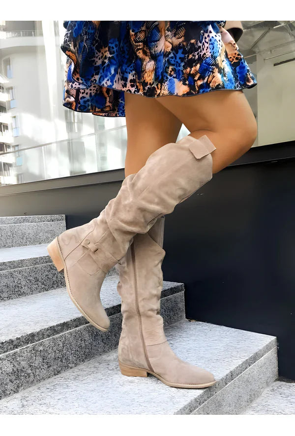 Berta | Suede Look Knee Boots with Low Heel - Winter