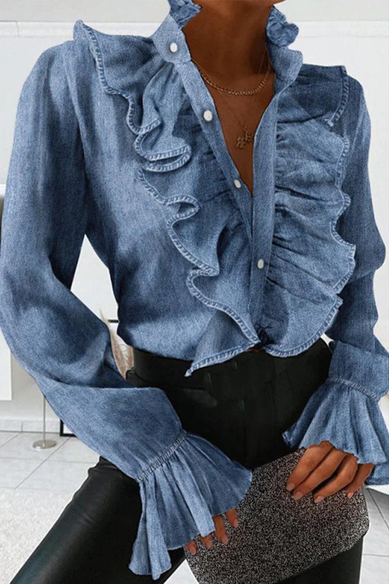 Chique en gestructureerde dames blouse met licht ruches