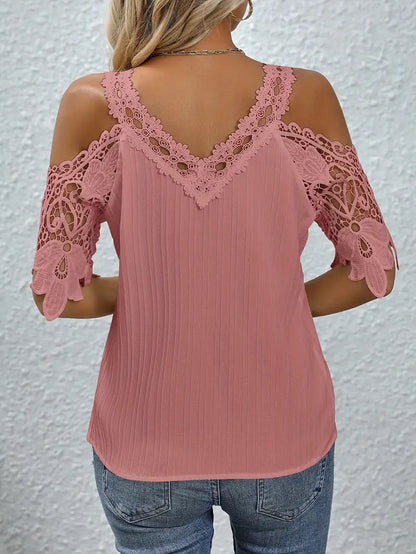Carlot | Zomerse Top met Kanten Mouwen - Open Schouders