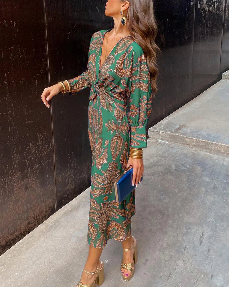 Chique en Elegante Dames Midi Jurk met Print
