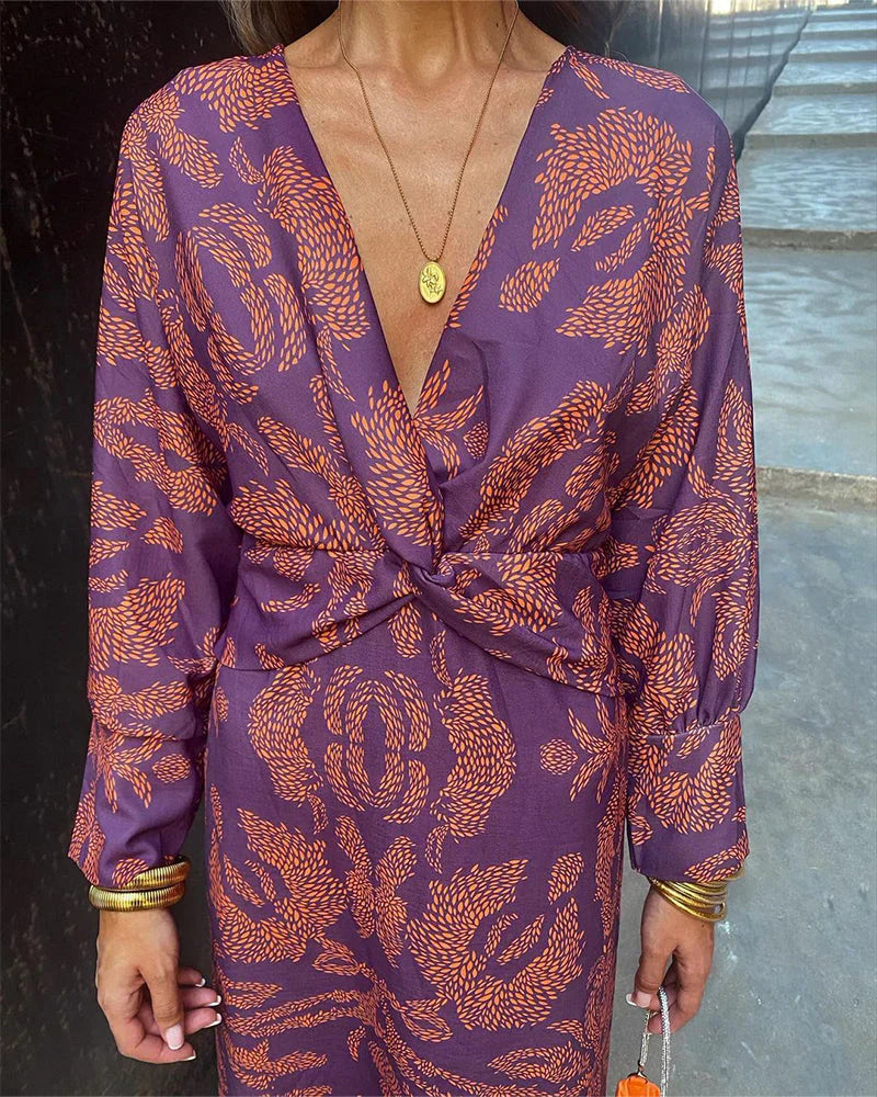 Chique en Elegante Dames Midi Jurk met Print