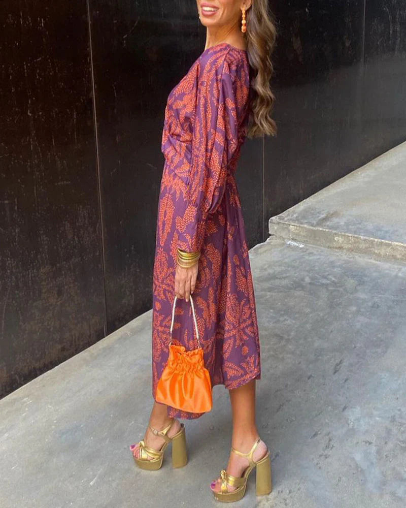 Chique en Elegante Dames Midi Jurk met Print