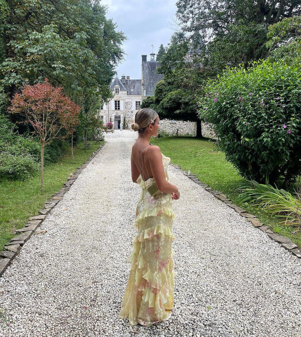 Robe Maxi Gala Élégante Femme avec Bretelles Spaghetti