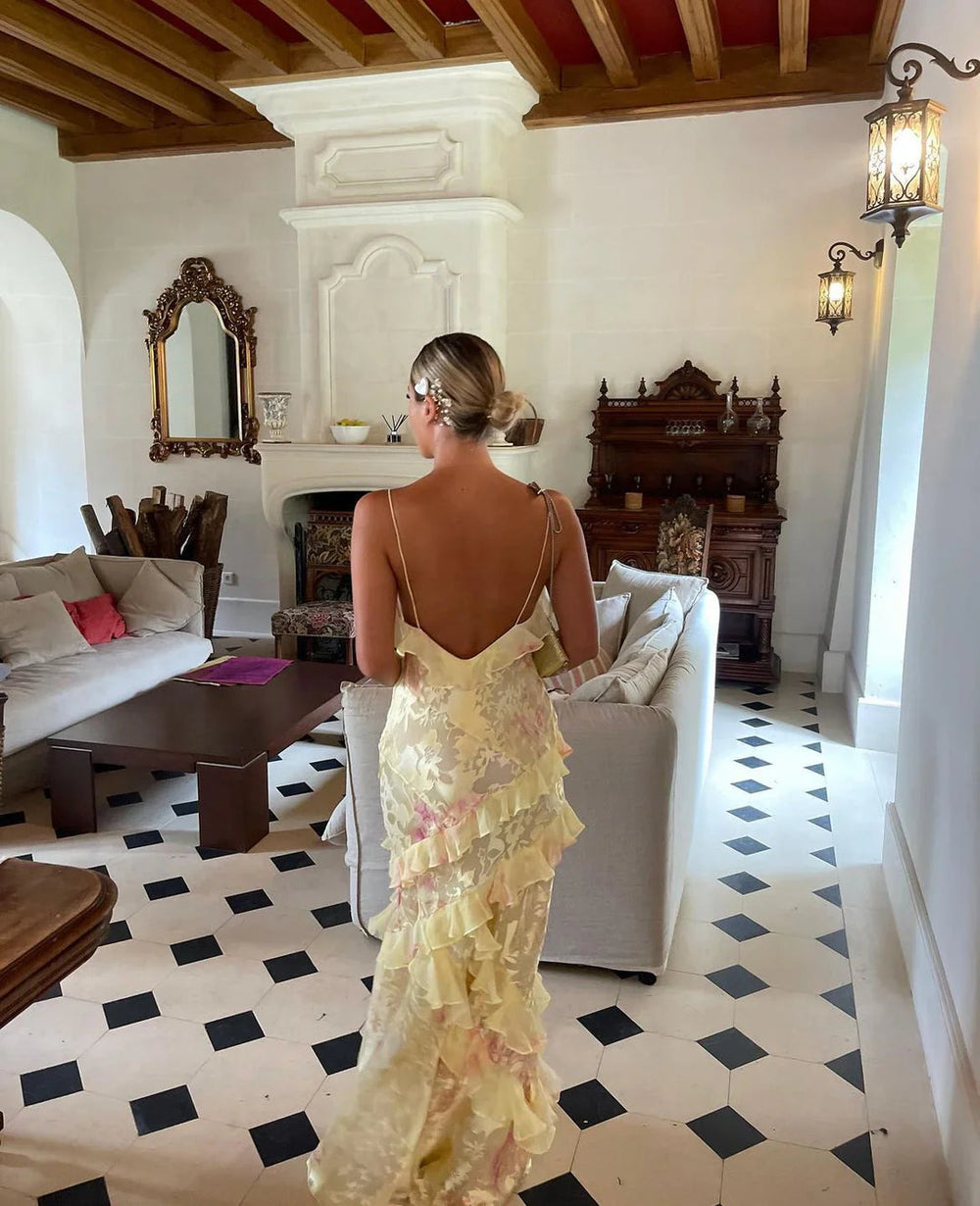 Robe Maxi Gala Élégante Femme avec Bretelles Spaghetti
