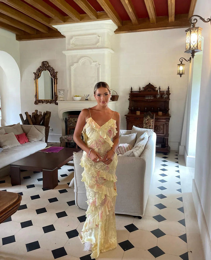 Robe Maxi Gala Élégante Femme avec Bretelles Spaghetti
