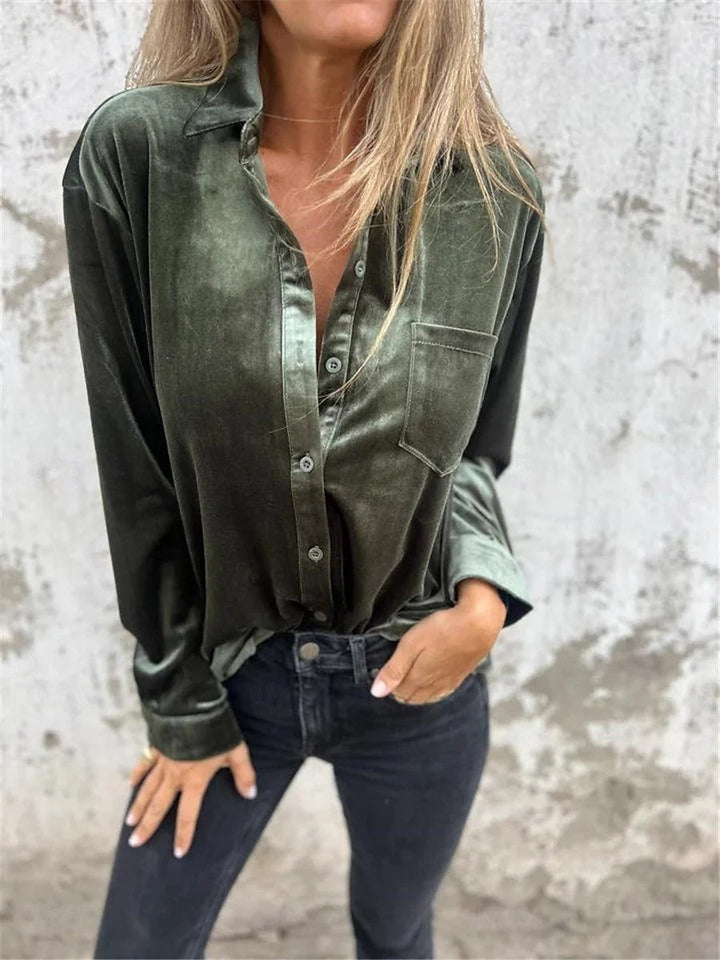 Catalyn | Satin Blouse with Glossy Look - Long Sleeve