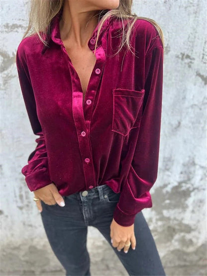 Catalyn | Satijnen Blouse met Glanslook - Lange Mouw