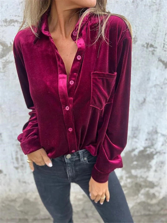 Catalyn | Satijnen Blouse met Glanslook - Lange Mouw