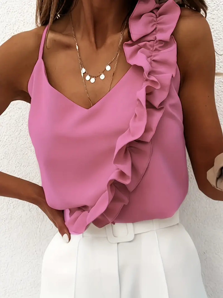 Corina | Elegant Summer Top with Ruffles - Sleeveless Blouse