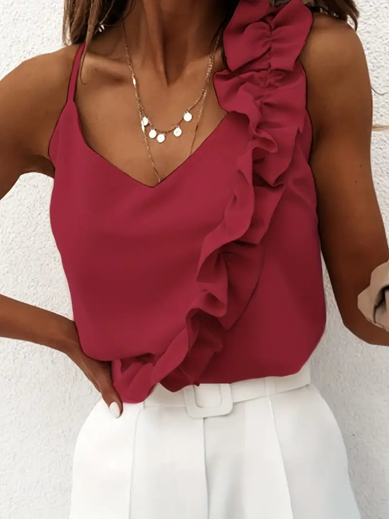 Corina | Elegante Zomertop met Ruches - Mouwloos Blousje