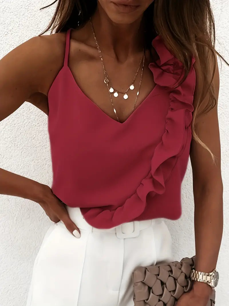 Corina | Elegante Zomertop met Ruches - Mouwloos Blousje