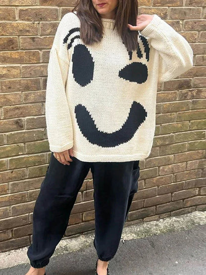 Stijlvolle Warme Dames Oversized Trui met Vrolijk Print