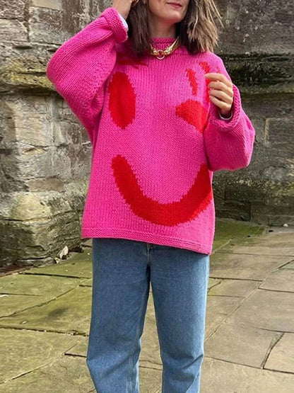 Stijlvolle Warme Dames Oversized Trui met Vrolijk Print