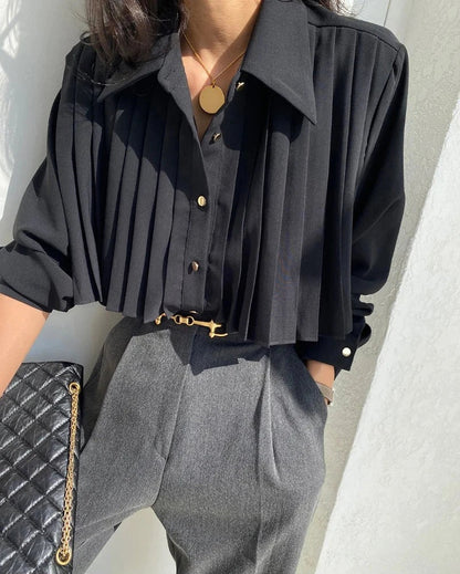Verfijnde geplooide dames blouse met lange mouw