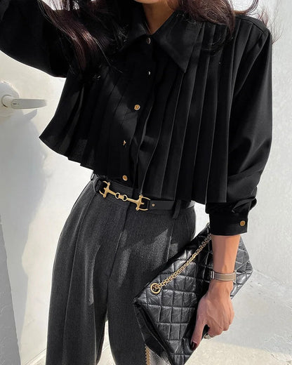 Verfijnde geplooide dames blouse met lange mouw