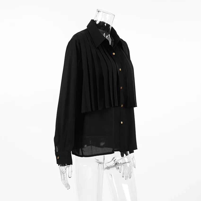 Verfijnde geplooide dames blouse met lange mouw