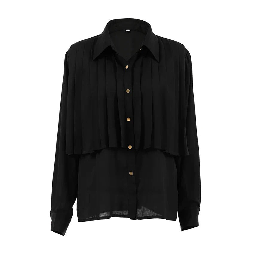 Verfijnde geplooide dames blouse met lange mouw