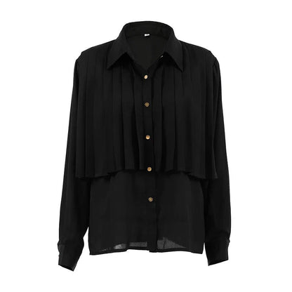 Verfijnde geplooide dames blouse met lange mouw