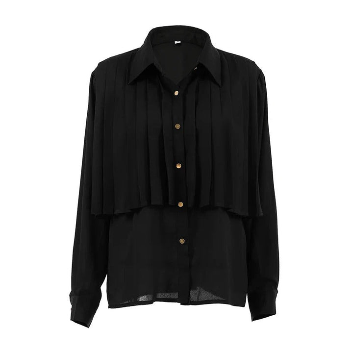 Verfijnde geplooide dames blouse met lange mouw